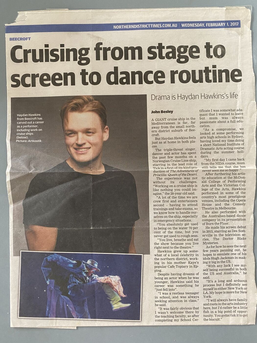 Northern District Times article: Cruising from stage to screen to dance routine